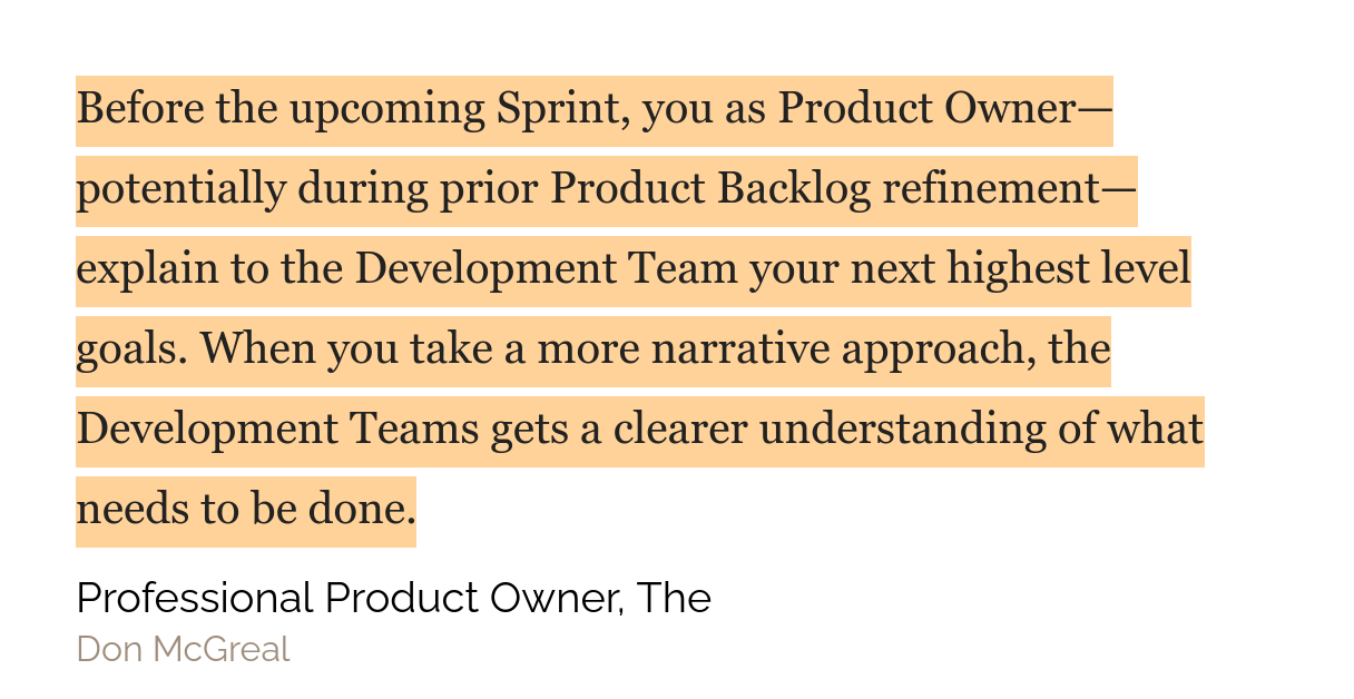 Quote from The Professional Product Owner Book